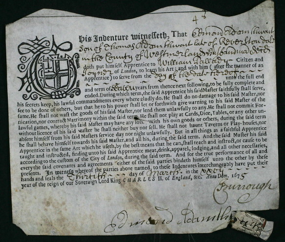 indenture for Edmond son of Thomas of R'dale 1675